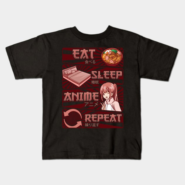 Funny Anime Obsessed Girl Eat Sleep Anime Repeat Kids T-Shirt by theperfectpresents